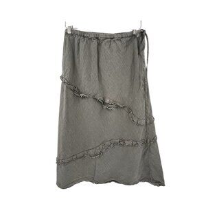 HOMEFROCKS Women's Light Gray Raw Hem Diagonal Linen Tie Waist Skirt Small
